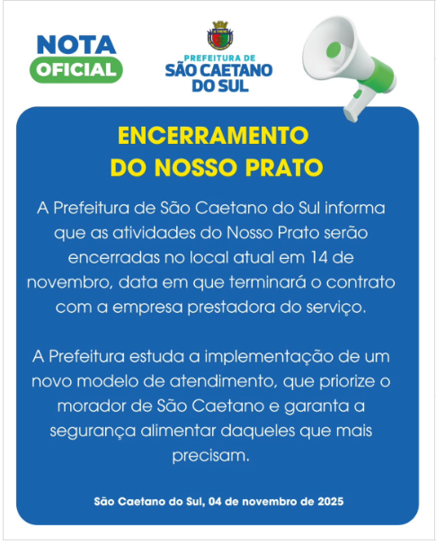 Comunicado: São Caetano do Sul interrompe Nosso Prato.