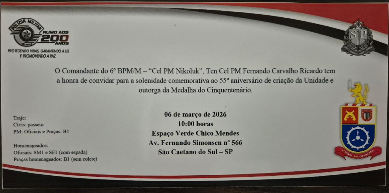 6º BPM/M Celebra 55 Anos com Outorga de Medalhas do Centenário em São Caetano do Sul