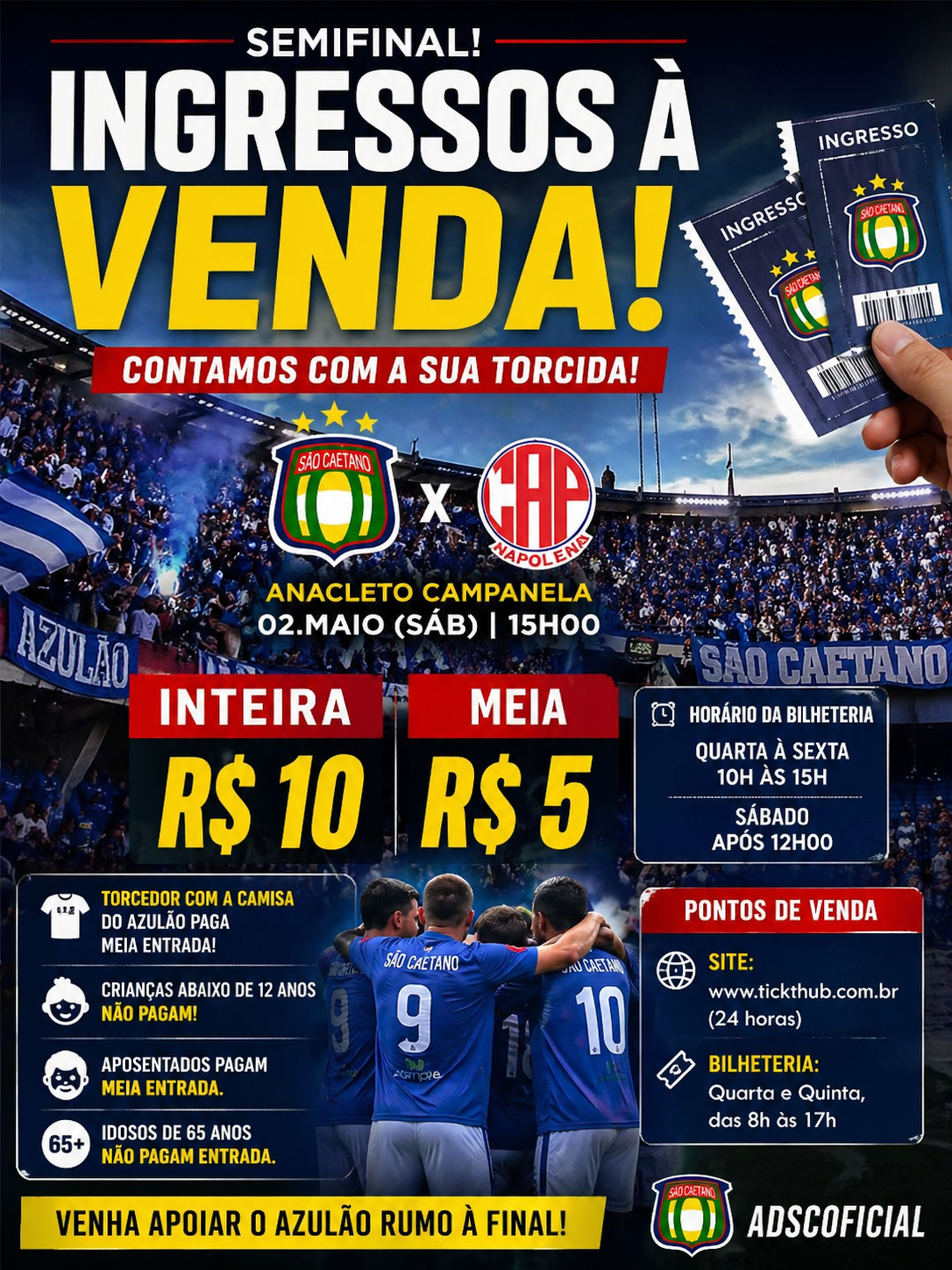 Semifinal coloca São Caetano a um passo da decisão com ingressos a partir de R$ 5