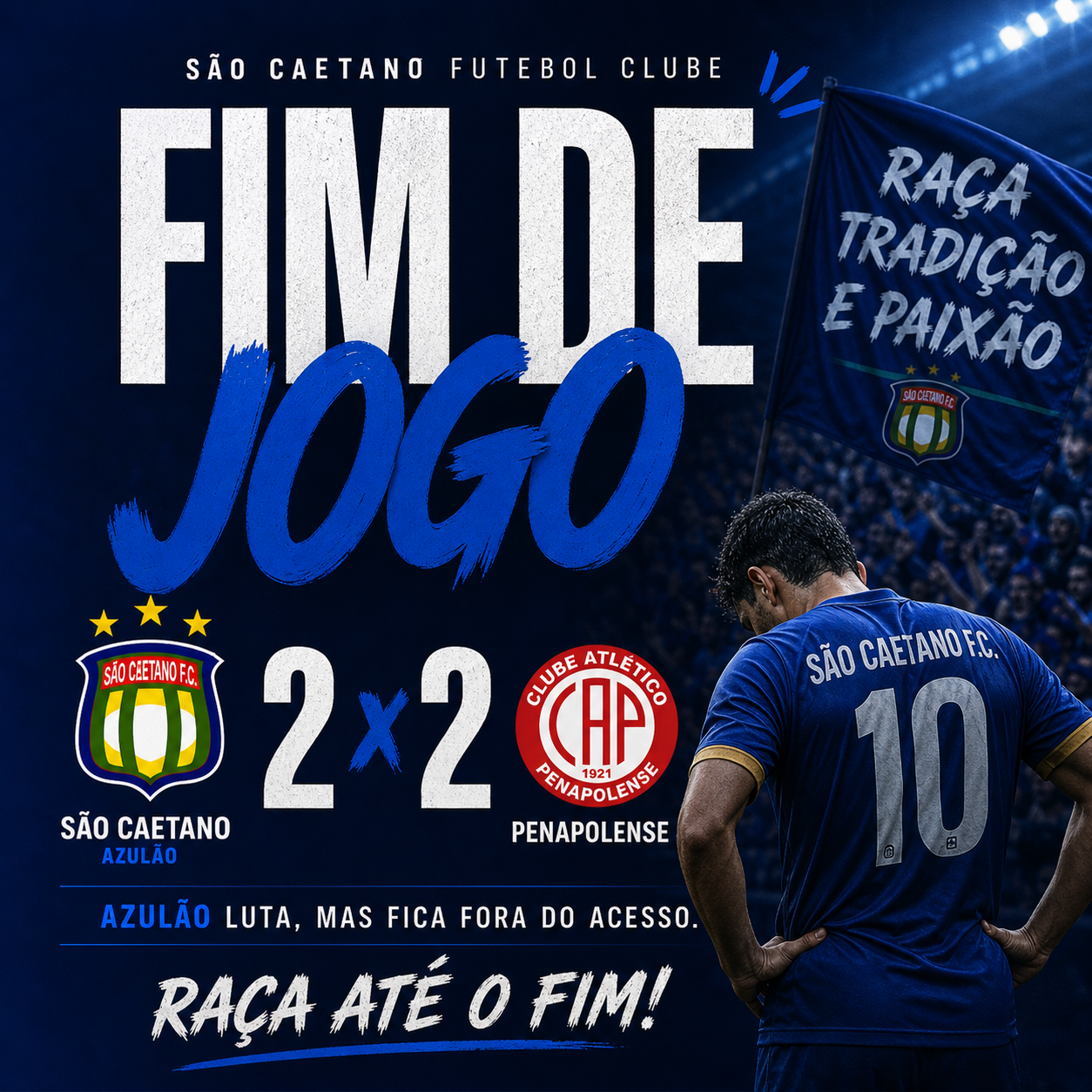 São Caetano empata, mas sonho do acesso fica pelo caminho, São Caetano 2 x 2 Penapolense